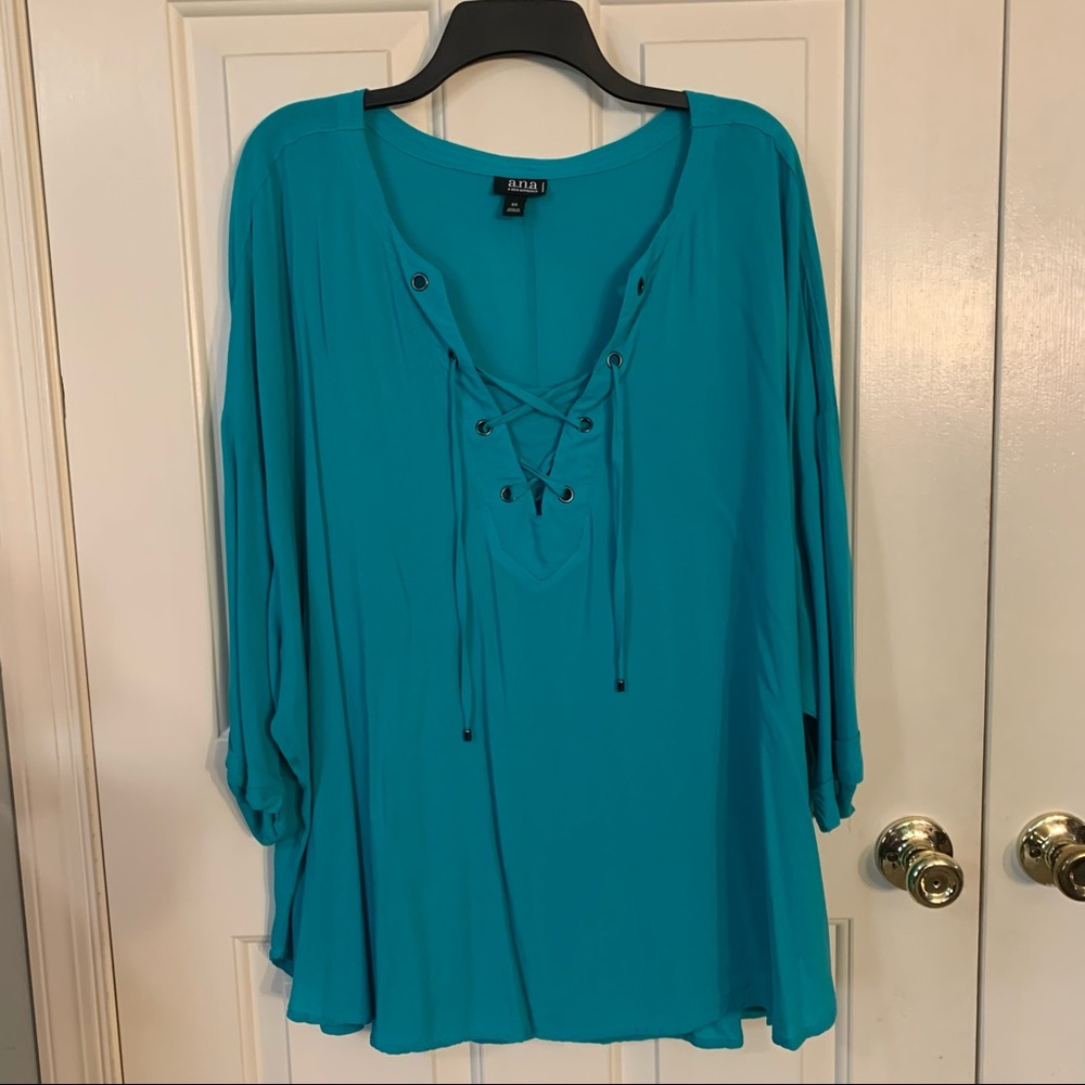 Blue Lace Up Blouse